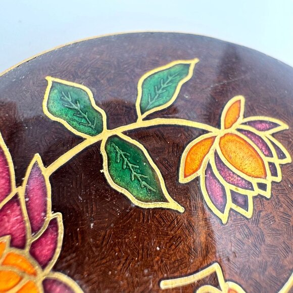 Cloisonne Vtg Enamel Butterfly Floral Belt Buckle Metal 2 3/8" Womens 70s Boho - Picture 4 of 7